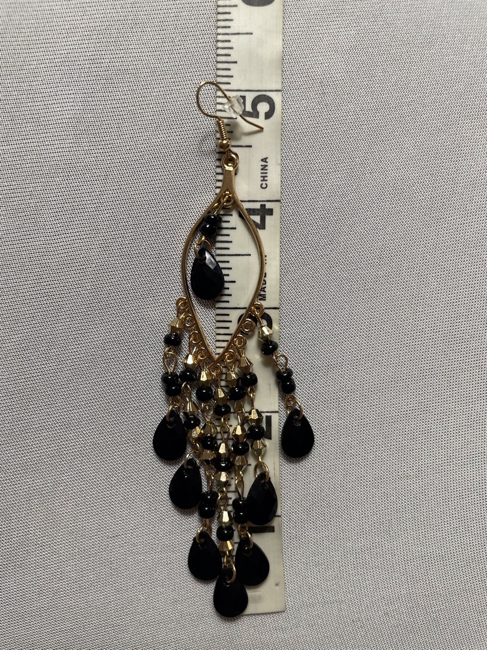 Gold and Black Teardrop Chandelier Earrings - Picture 12 of 12